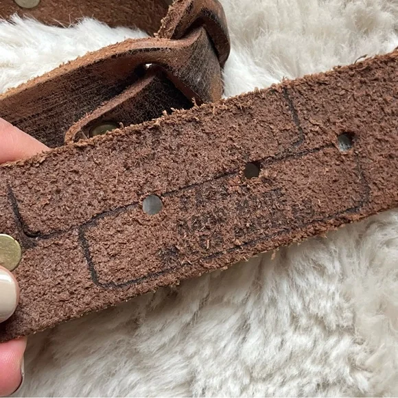 Papa & K Vintage Handmade Brown Distressed Leather Hammered Metal Belt